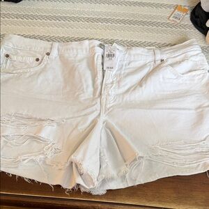 American Eagle Outfitters White Distressed Jean Shorts